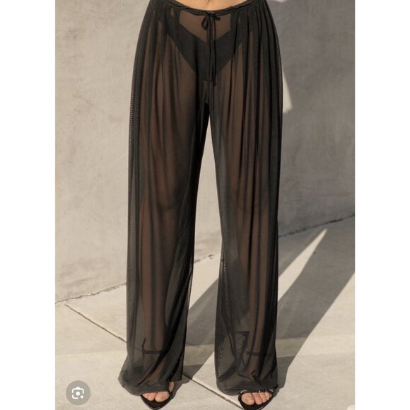 VICTORIA'S SECRET Swim Cover Lace Pants SHEER Black Medium Lingerie Wide Leg R2 - Picture 2 of 11